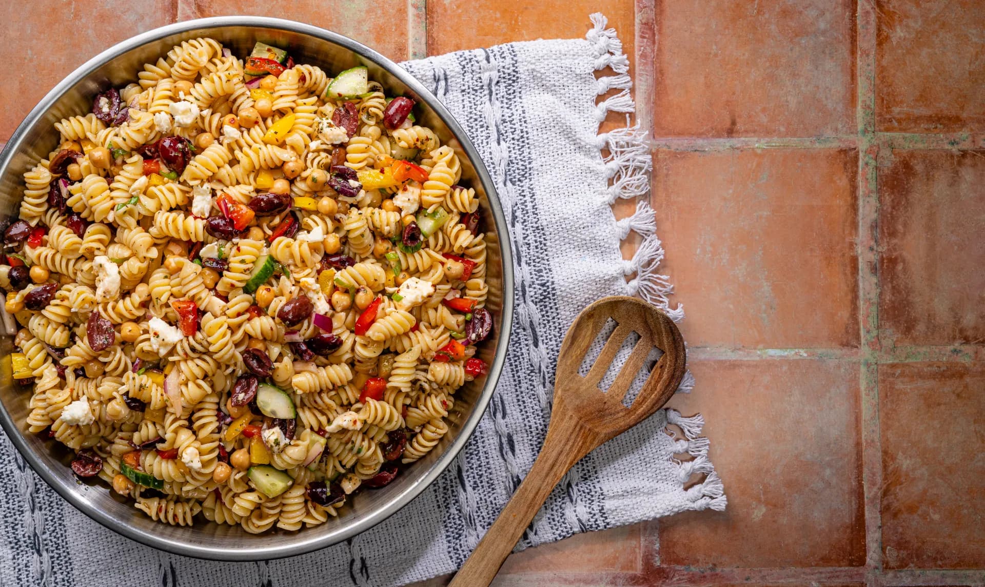 Pasta salad in a serving bowl